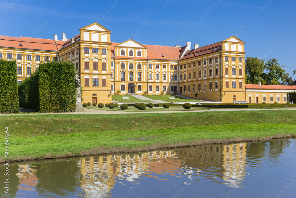 Castle of Jaromerice nad Rokytnou reflected in the water, Czech Republic