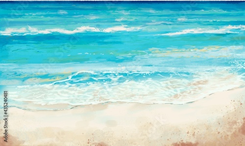 Watercolor Beach Bush Blue Sky and Wallpaper  Watercolor Waves