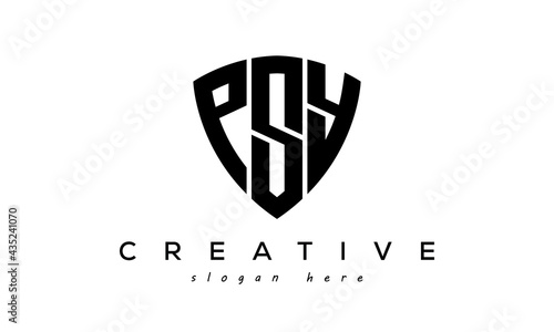 PSY letters creative logo with shield	