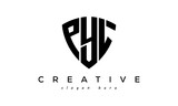 PYL letters creative logo with shield	