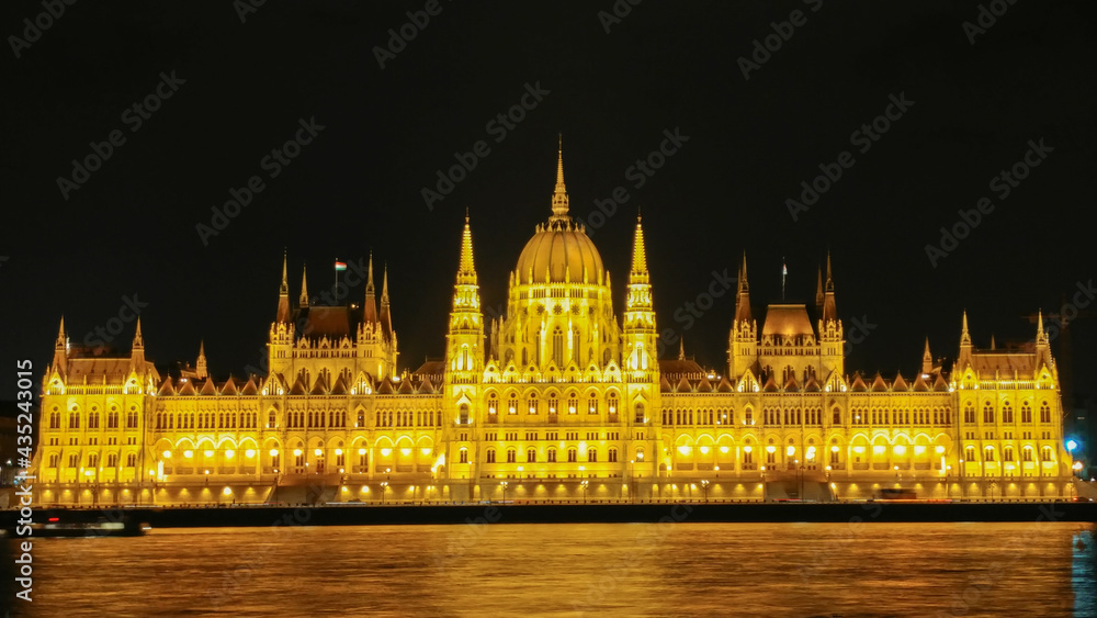 Night View Frontal View Hungary Parliament - January 2018