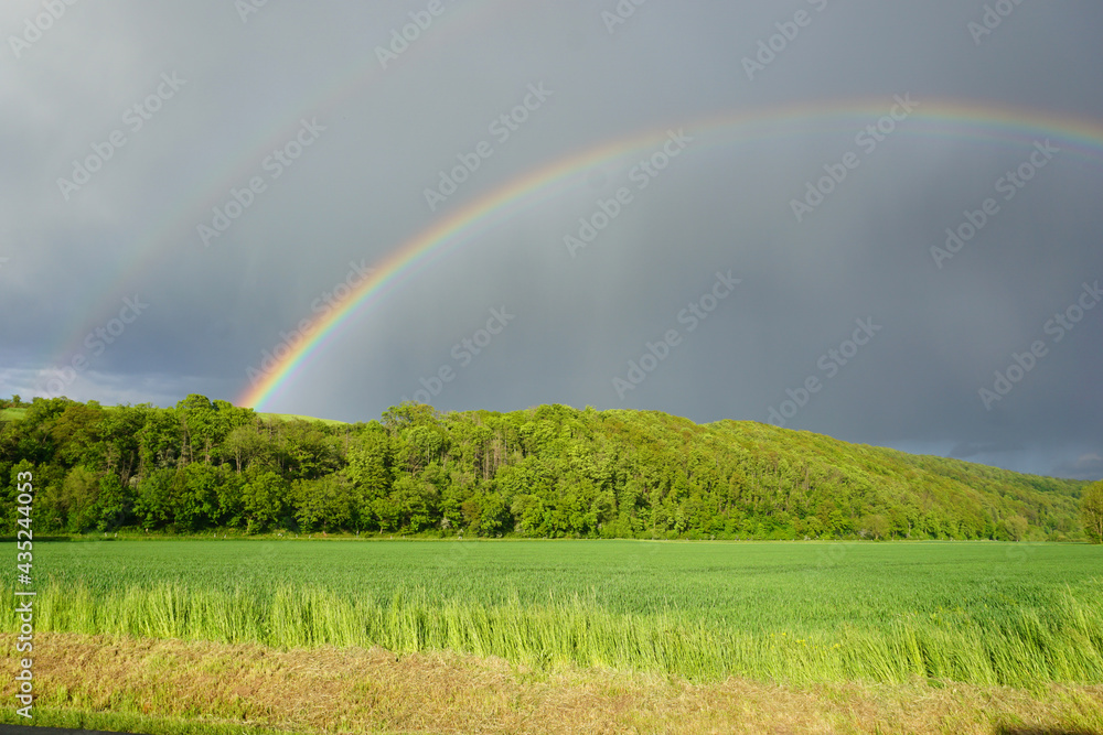 Naklejka premium Ein Regenbogen über den Feldern im Leinebergland bei Alfeld Leine