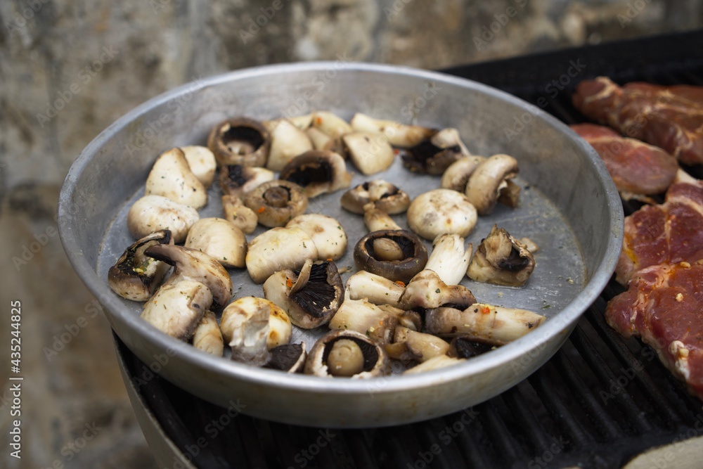 Fresh mushrooms prepared for grilling. Fresh mushrooms prepared for grilling.