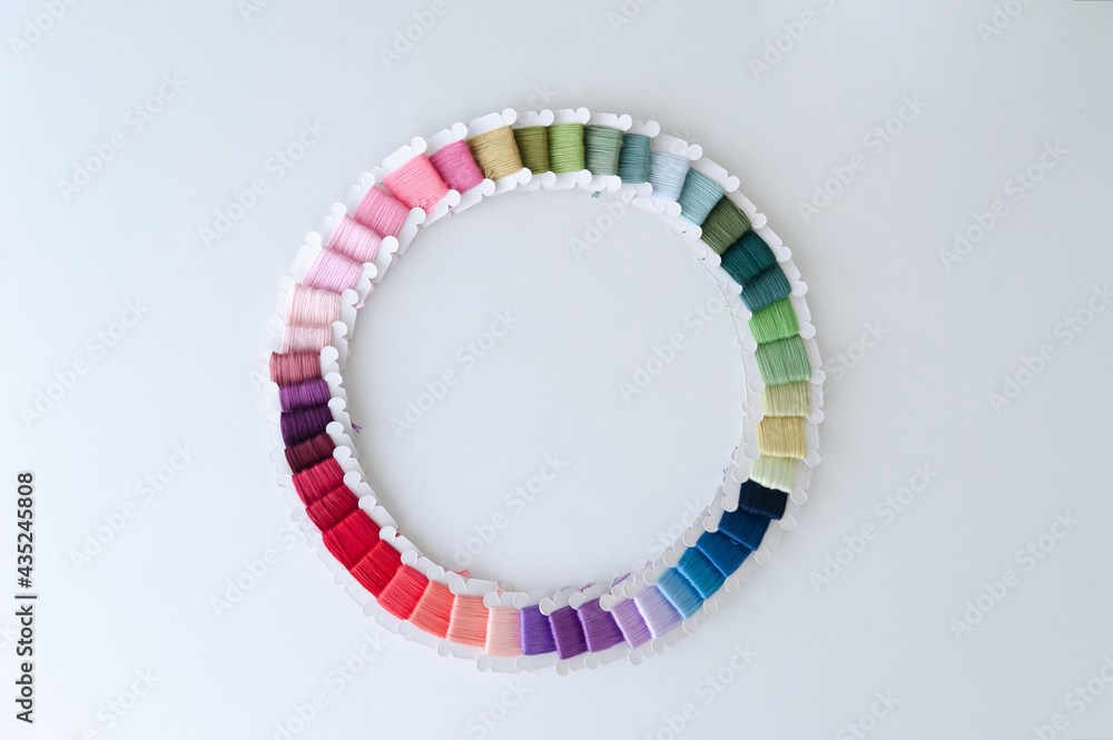 Word DIY world made of colorful bobbins, treads. Do it yourself concept. Sewing, hobby