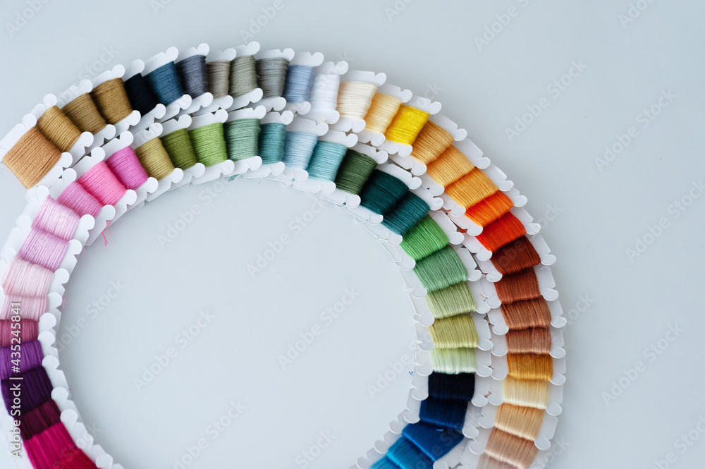 Word DIY world made of colorful bobbins, treads. Do it yourself concept. Sewing, hobby
