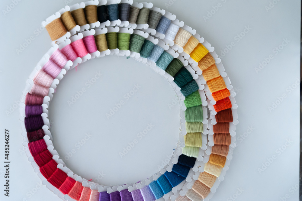 Word DIY world made of colorful bobbins, treads. Do it yourself concept. Sewing, hobby