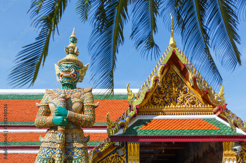 Demon Guardian in Wat Phra Kaew (Temple of the Emerald Buddha), Grand Palace in Bangkok, Thailand.