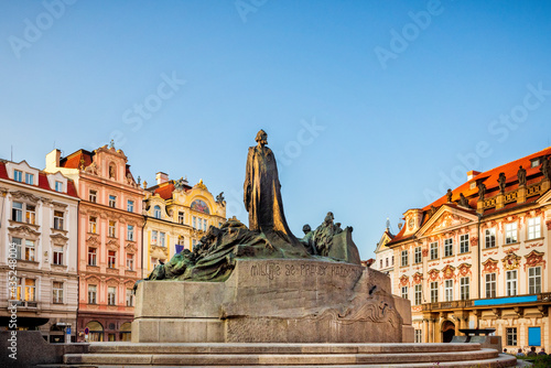 Jan Hus Memorial on the Old Town Square in Prague, Czech Republic photo