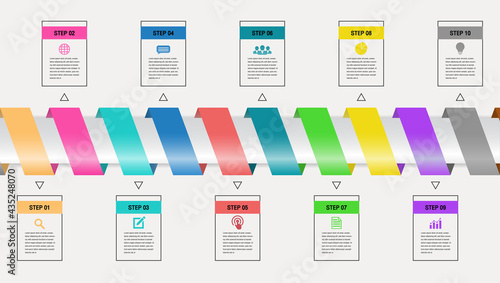 Gradient timeline infographic template.Presentation business infographic template with 10 options