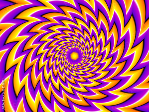  Orange and purple flower blossom. Optical expansion illusion..