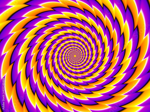 Orange and purple spirals. Motion illusion.
