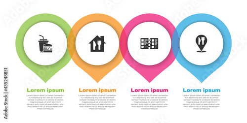 Set Paper glass and burger, Online ordering delivery, Restaurant cafe menu and Cafe restaurant location. Business infographic template. Vector