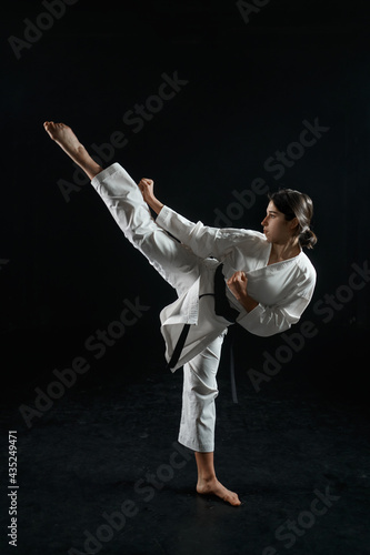 Male karate fighter, combat stance in action