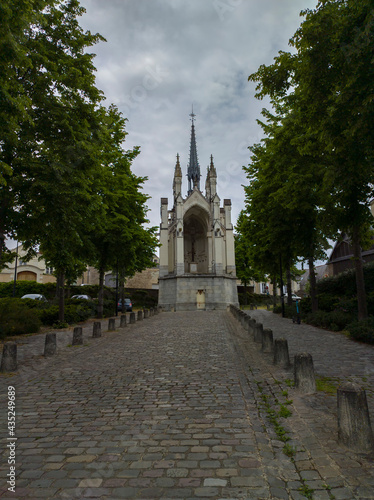 Attractions of the city of Angers, in France, beautiful old gothic church and road