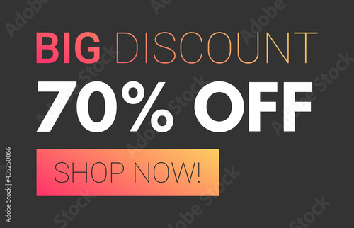 big discount 70 percent off banner isolated on black background. orange gradient promo advertising illustration for your business