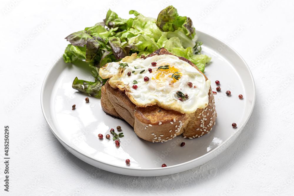 Homemade Fried Eggs with Brioche and Lettuce Salad