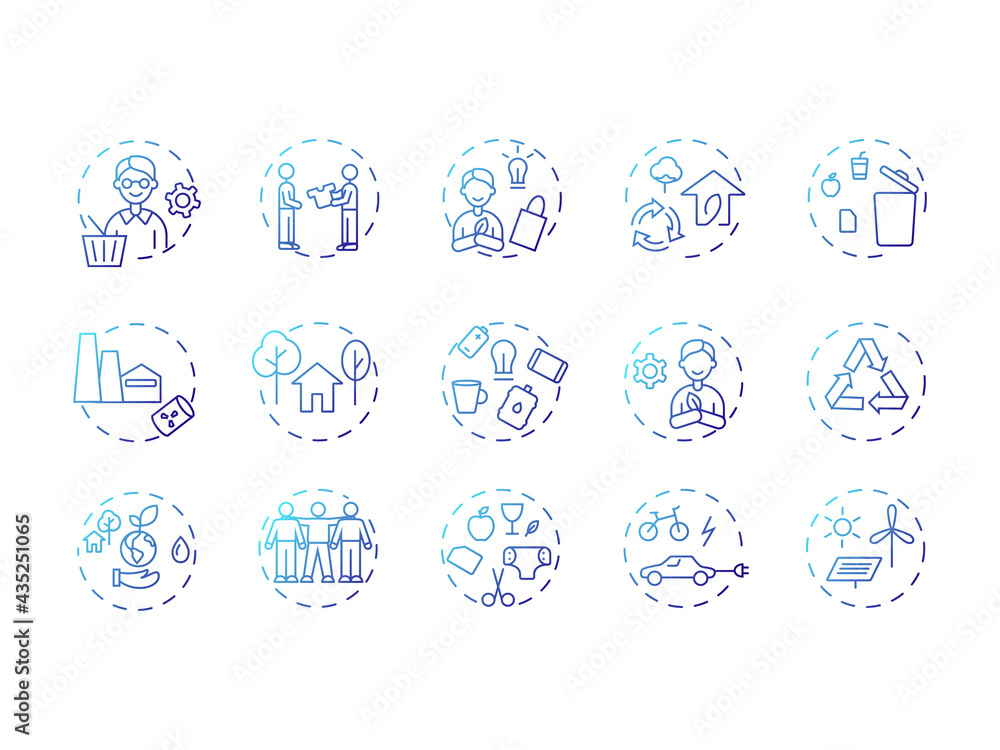 Zero waste idea vector icons set. Save the planet. Go green, Conceptual linear illustrations pack