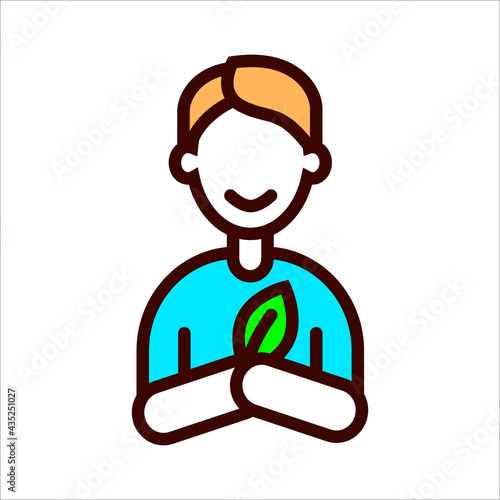 Man ecologist with leaf outline icon. Save the planet