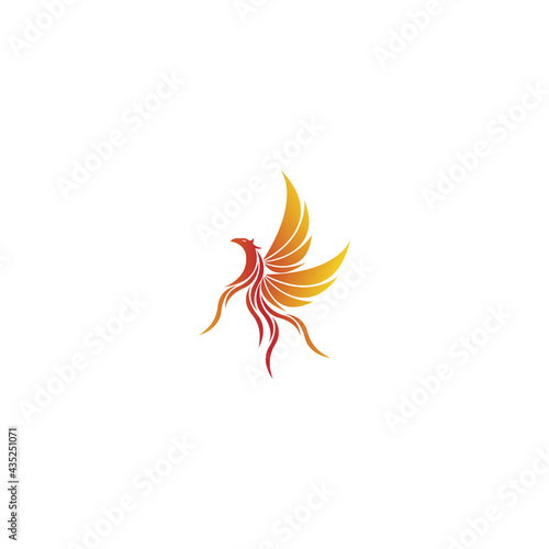 Phoenix flying fire bird vector abstract logo icon design template 