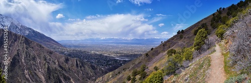 Принти на полотні Rocky Mountains landscape views from Grandeur Peak hiking trail, Bonneville Shoreline Pipe Line Overlook Rattlesnake Gulch trail, Wasatch Front, by Salt Lake City, Utah