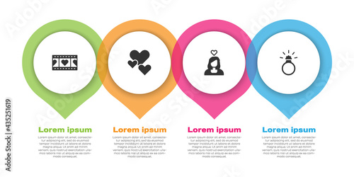 Set Play Video with heart, Heart, Couple in love and Diamond engagement ring. Business infographic template. Vector