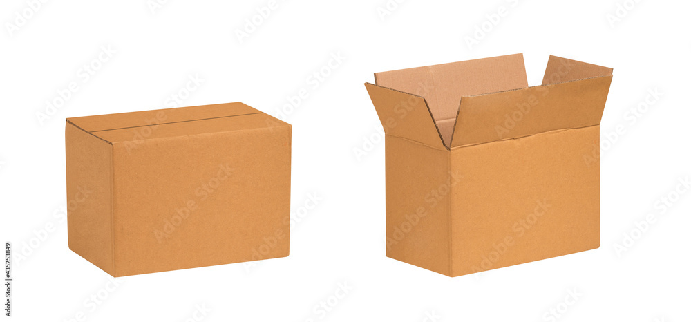 Kraft cardboard boxes isolated on white background. Box mockup design. Kraft cardboard boxes isolated on white background. Box mockup design.