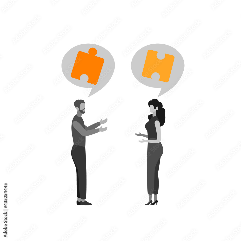 Man and women are discussing a plan. Man and women talking. Man and women discussing business. Banner, poster, background about inspiration, success, decision. Man and women are discussing a plan. Man and women talking. Man and women discussing business. Banner, poster, background about inspiration, success, decision.