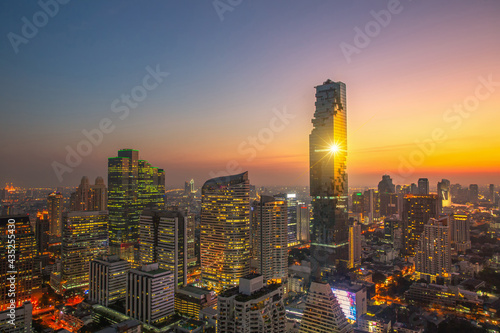 The bird's eye view  of  sunset sky at KING POWER MAHANAKHON buildings ,it is the new highest building in Bangkok city.