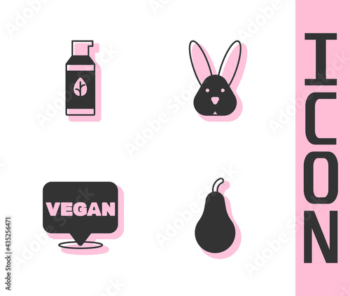 Set Pear, Organic cosmetic, Vegan food diet and Animal cruelty free icon. Vector