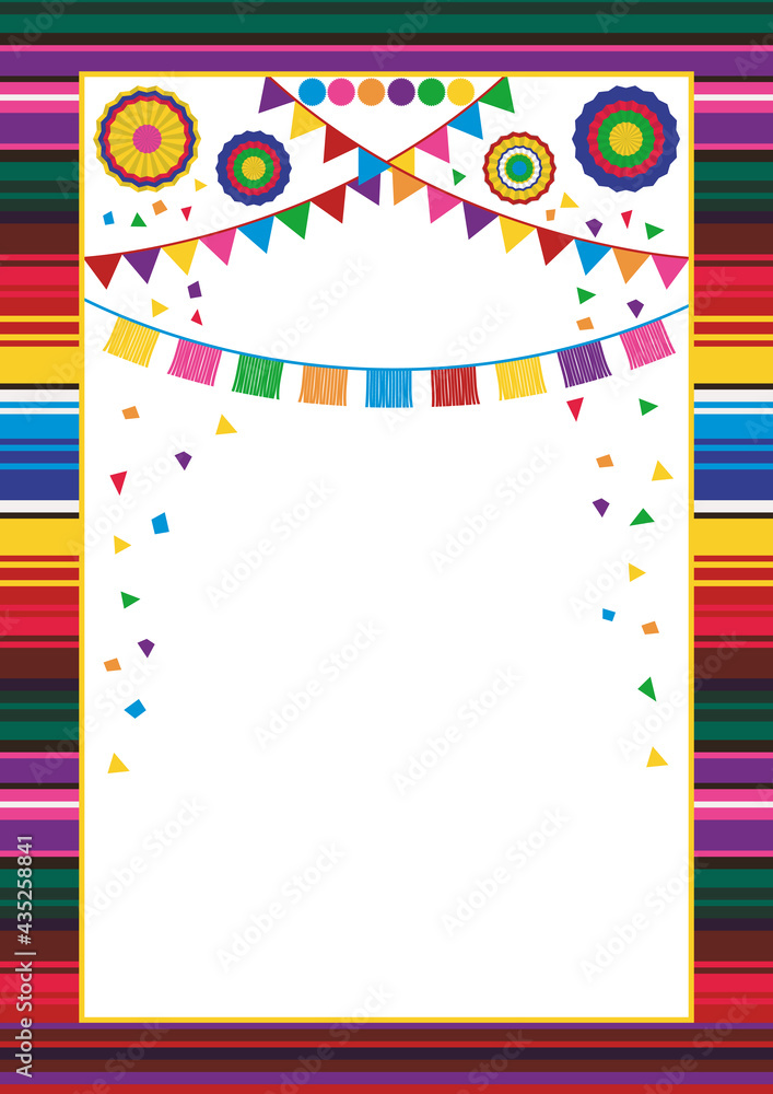 Mexican style frame design template. Striped serape design, paper ...