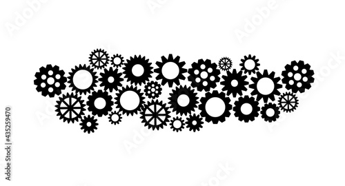 Complex Gear Mechanism Silhouette Isolated on White