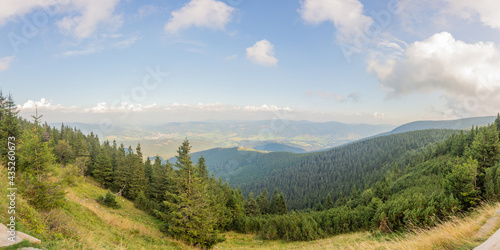Panoramic view from the top of Serak mountain in Jesenik Czech Republic. Autumn mountains at Cottage of Saint George © cobracz