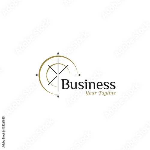 minimalist compass logo with gold crecent circle vector template stock illustration