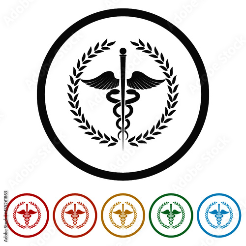 Modern sign of the caduceus ring icon color set