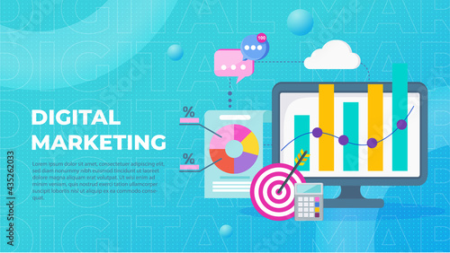 Digital marketing banner. Infographics Pictogram. Strategy, management