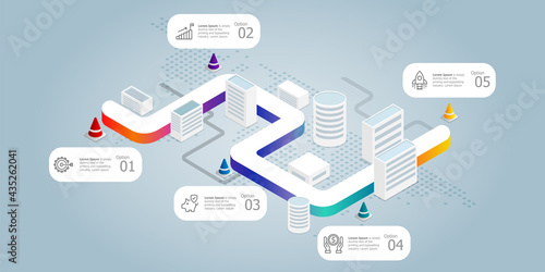 road isometric infographics presentation element template