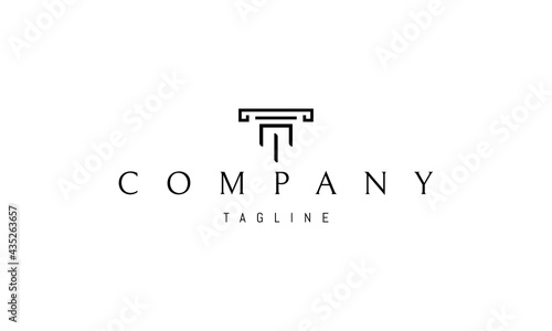 Vector logo on which an abstract image of a Greek column in the form of the letter T.