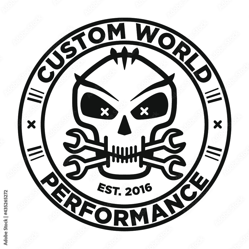 Custom Garage Logo, Black Skull with tools Custom Garage Logo, Black Skull with tools