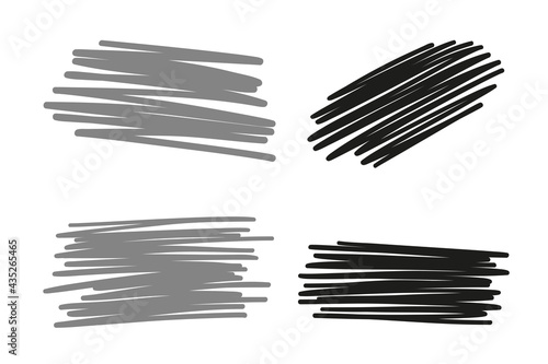 Freehand hatching shapes. Sketchy elements. Hand drawn abstract lines. Black and white illustration