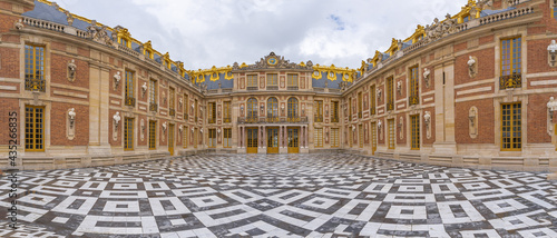 Versailles, France - 19 05 2021: Castle of Versailles. View of the facade of the Castle of Versailles from the Marble Court