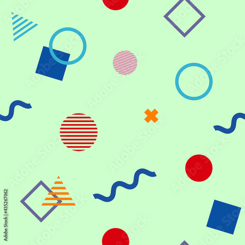 Abstract seamless colorful pattern in trendy memphis style. Background for printing brochure, poster, vintage textile design, cover, banner. Retro 80's - 90's style. Eps 10 vector illustration.	
