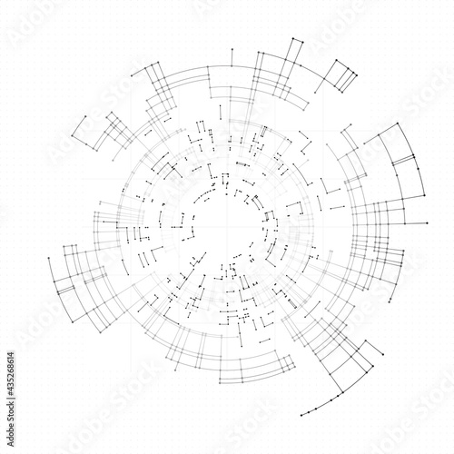 White color polygonal science background. Digital data visualization with abstract dynamic motion with connected lines and dots, circles. Science, medicine and technology design technology background
