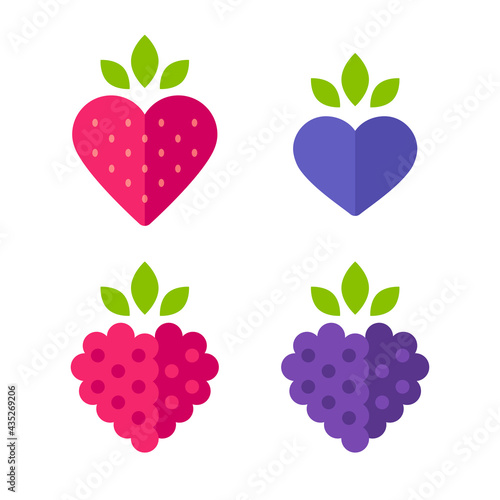 Heart shaped berries icon set
