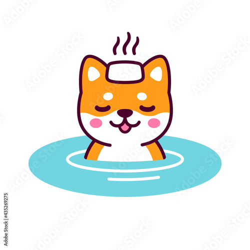 Cute cartoon dog in Japanese Onsen