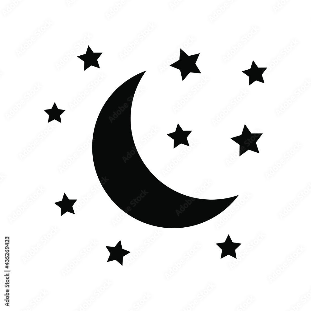 Moon with Stars icon on white background. Bedtime symbol. Night icon.. Minimalist style. Moon with Stars icon on white background. Bedtime symbol. Night icon.. Minimalist style.