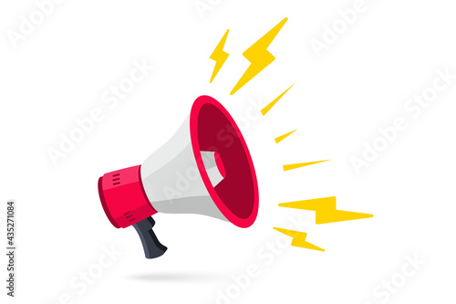 Megaphone. Loudspeaker, speaker, bullhorn alert. Vector illustration in flat style. Advertising and business promotion symbol photo