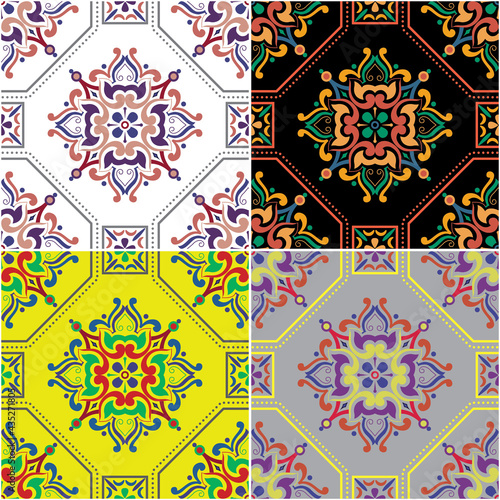 Set of colorful tiles. Mosaic pattern for ceramic in dutch, portuguese, spanish, italian style.