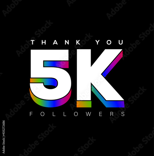 Thank you, 5k followers, typography post for social media platform.