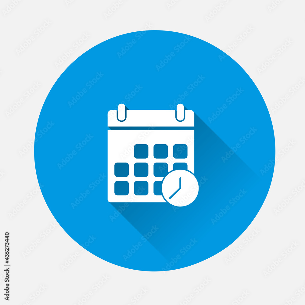 Calendar Icon With Clock Reminder Cartoon Style Icon On Blue Background Flat Image With Long Shadow Stock Vector Adobe Stock