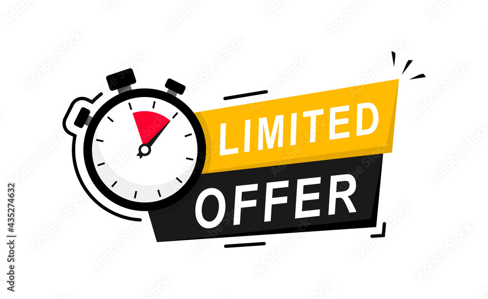 Premium Vector  Limited offer icon with time countdown modern vector  banner ribbon limited offer with stop watch